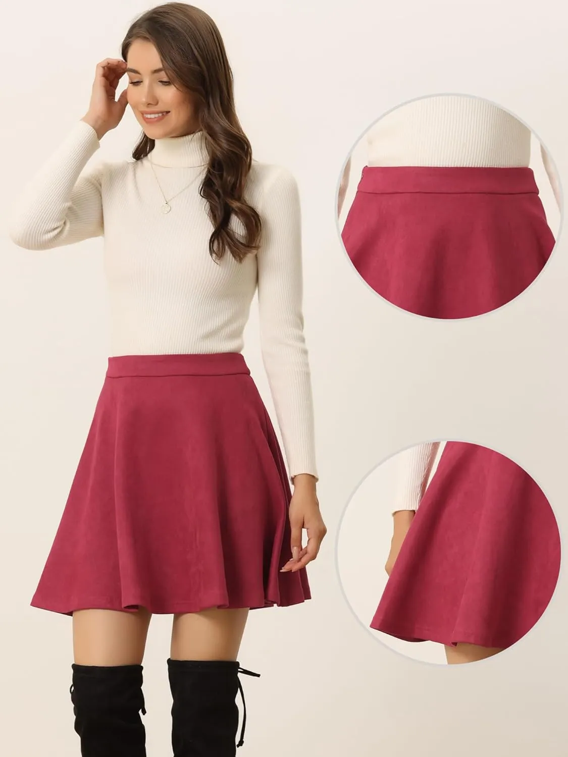 Allegra K Faux Suede Skirt for Women's Basic Short Flared Casual Mini Skater Skirt