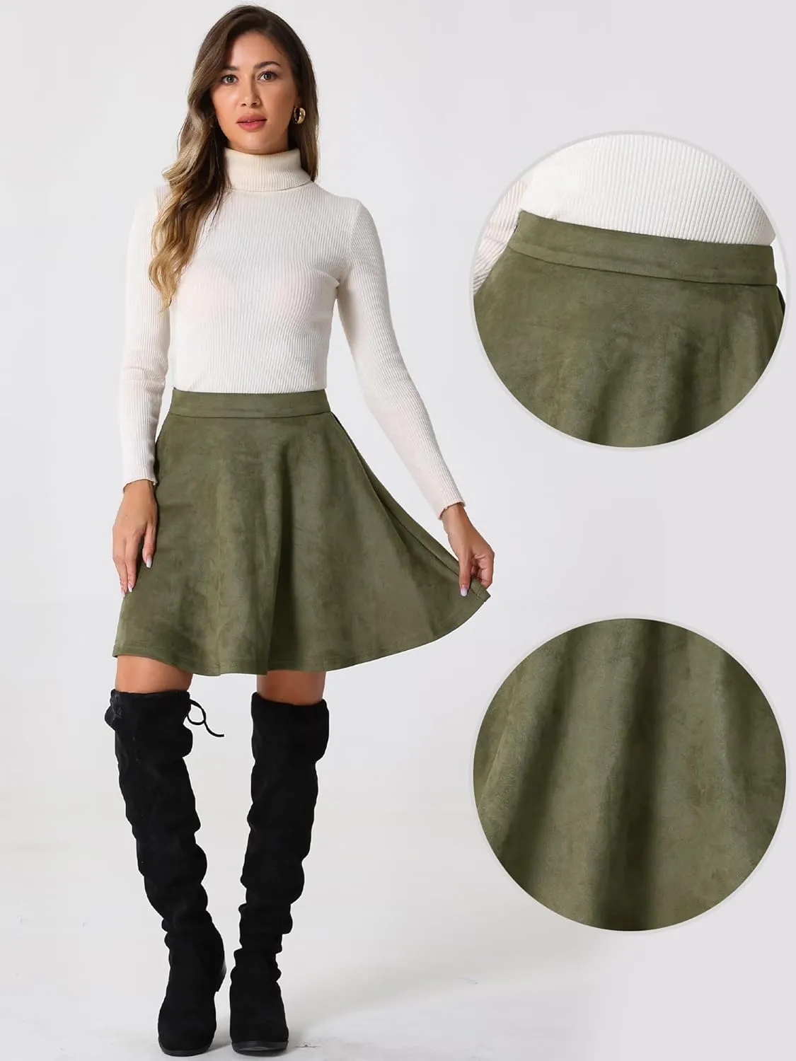 Allegra K Faux Suede Skirt for Women's Basic Short Flared Casual Mini Skater Skirt