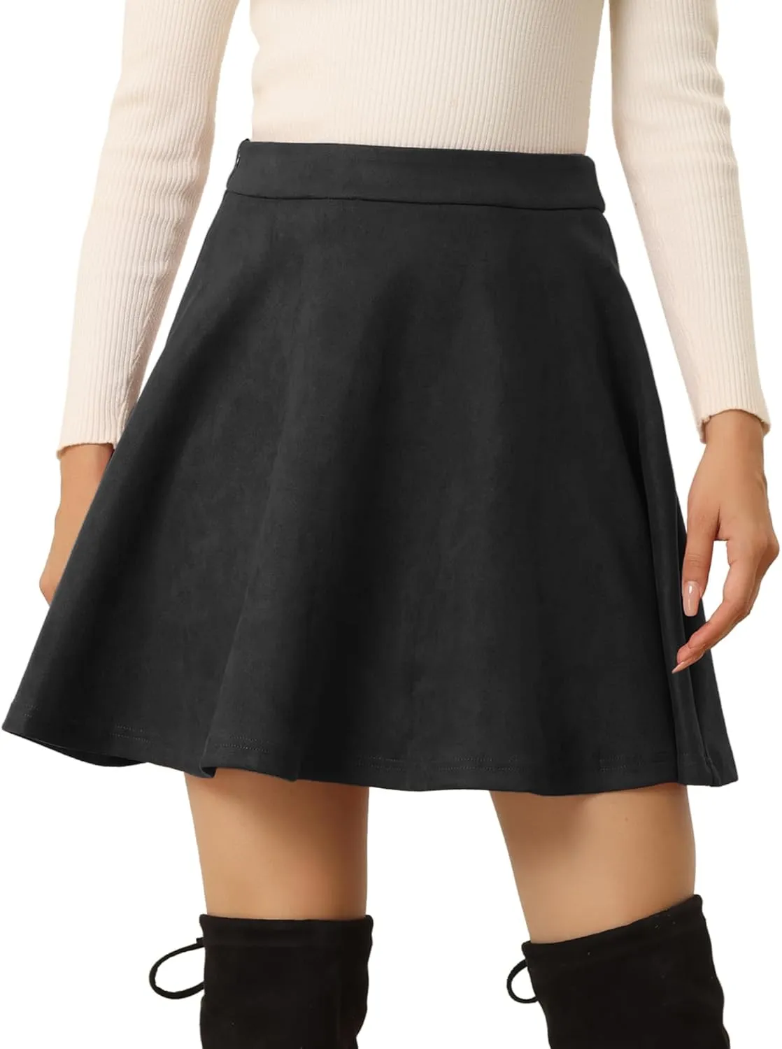 Allegra K Faux Suede Skirt for Women's Basic Short Flared Casual Mini Skater Skirt