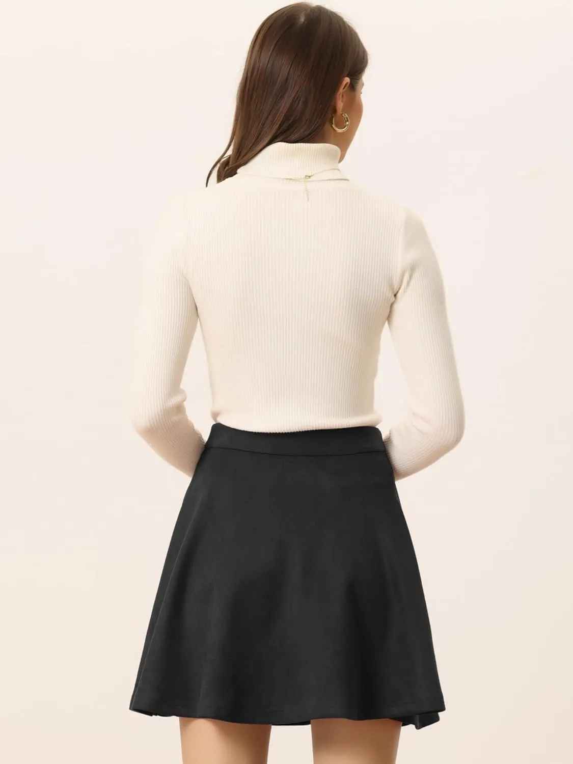 Allegra K Faux Suede Skirt for Women's Basic Short Flared Casual Mini Skater Skirt