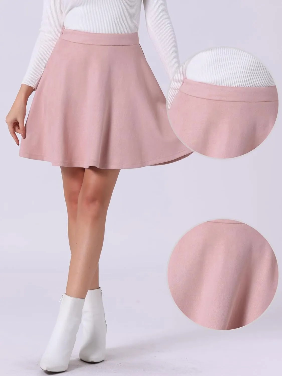 Allegra K Faux Suede Skirt for Women's Basic Short Flared Casual Mini Skater Skirt