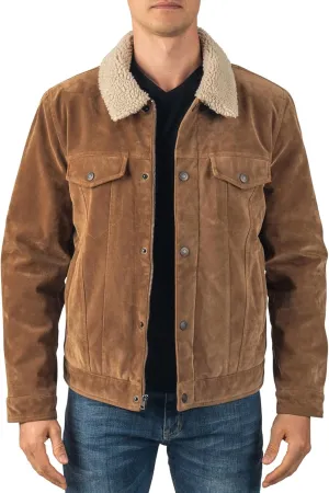 Alpine Swiss Aaron Mens Trucker Jacket Sherpa Collar Vegan Leather Warm Casual Coat