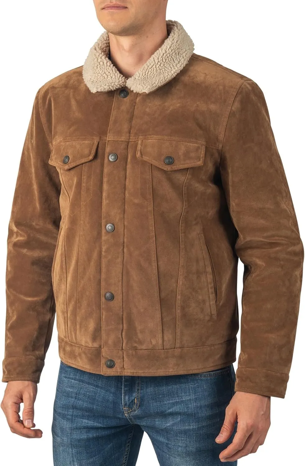 Alpine Swiss Aaron Mens Trucker Jacket Sherpa Collar Vegan Leather Warm Casual Coat