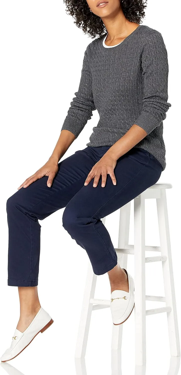 Amazon Essentials Women's Lightweight Long-Sleeve Cable Crewneck Sweater (Available in Plus Size)