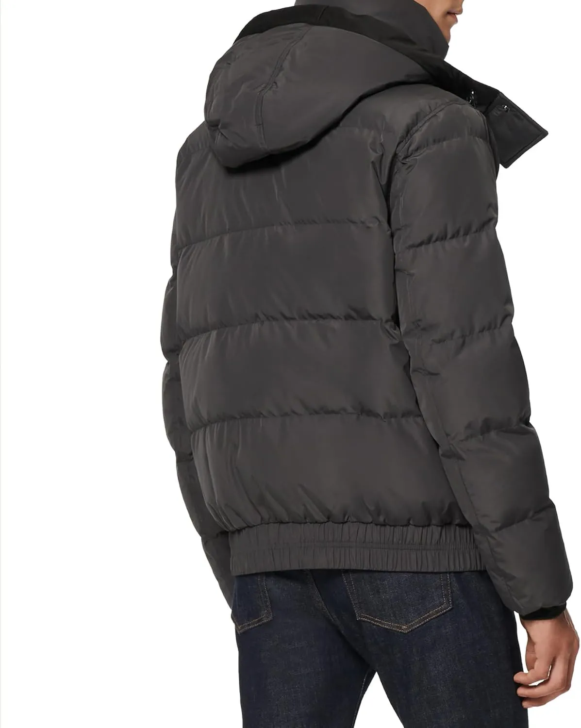 Andrew Marc Men's Short Quilted Inner Bib Attached Down Fill Phoenix Down Bomber Hybrid