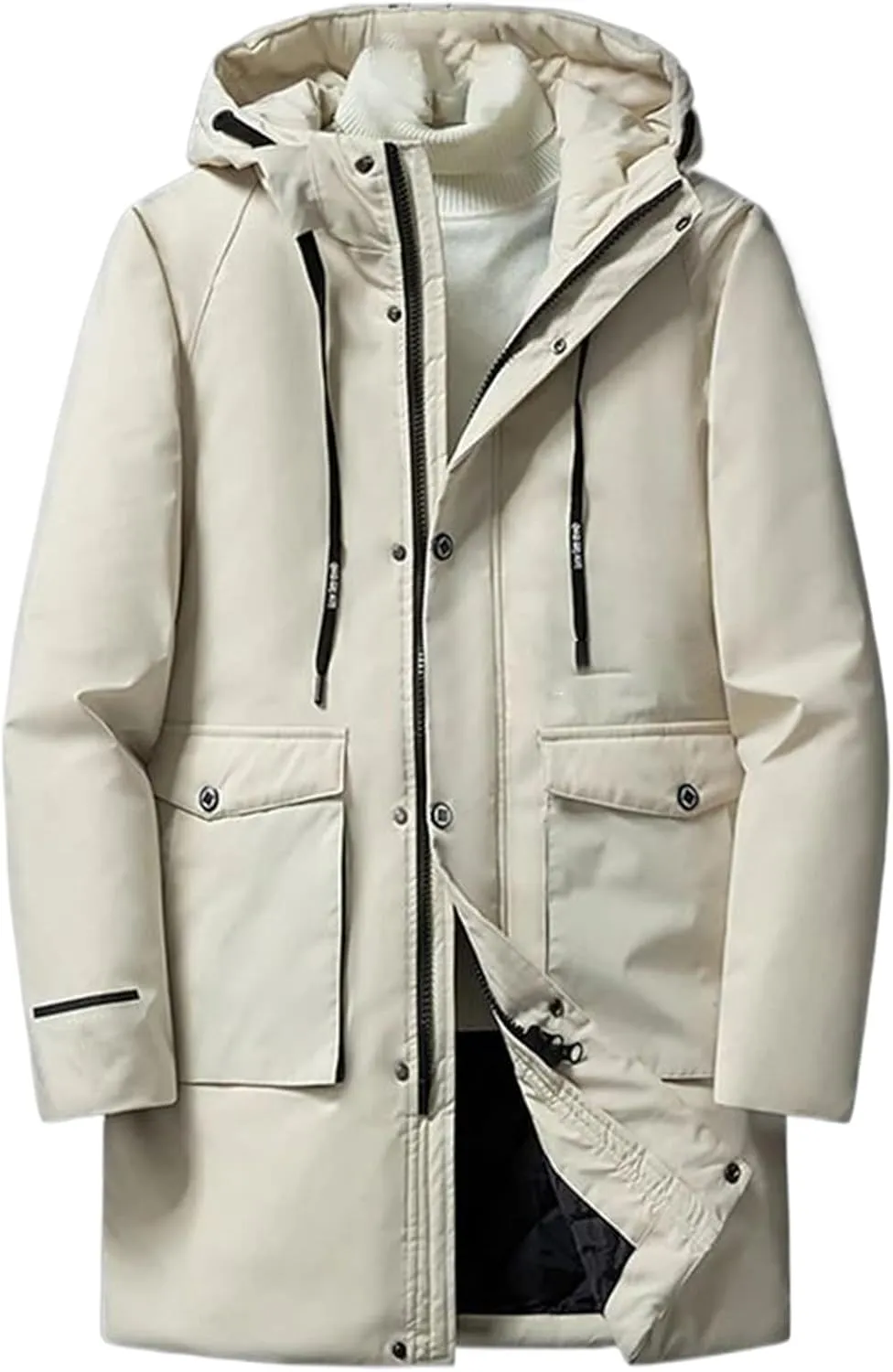 Aoleaky Long Cotton Padded Black Jacket Men Winter Coat Outerwear Hood Windbreaker Warm Thick Thermal Parka