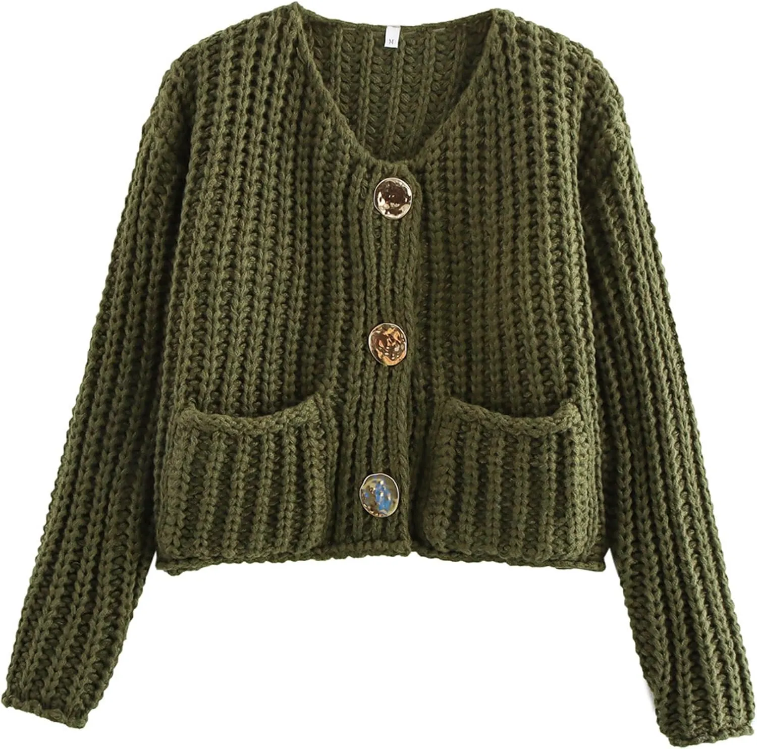 Arssm Womens Cropped Cardigan Sweaters Chunky Open Front Button Down Knit Sweater Long Sleeve Loose Cardigan Outerwear