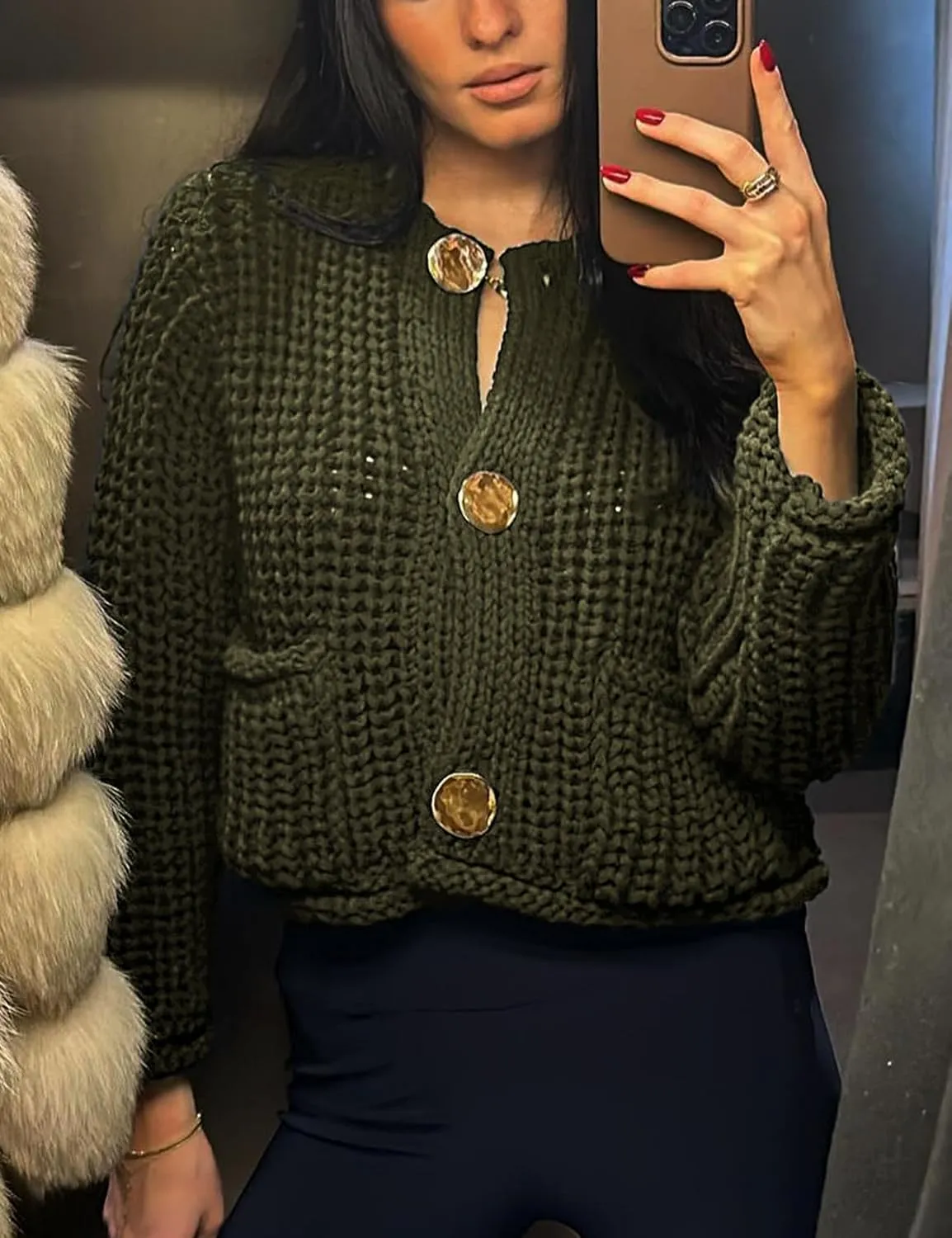 Arssm Womens Cropped Cardigan Sweaters Chunky Open Front Button Down Knit Sweater Long Sleeve Loose Cardigan Outerwear