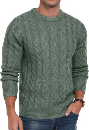 Askdeer Men's Crewneck Pullover Sweater Chunky Cable Knit Sweater Classic Casual Sweaters with Ribbing Edge