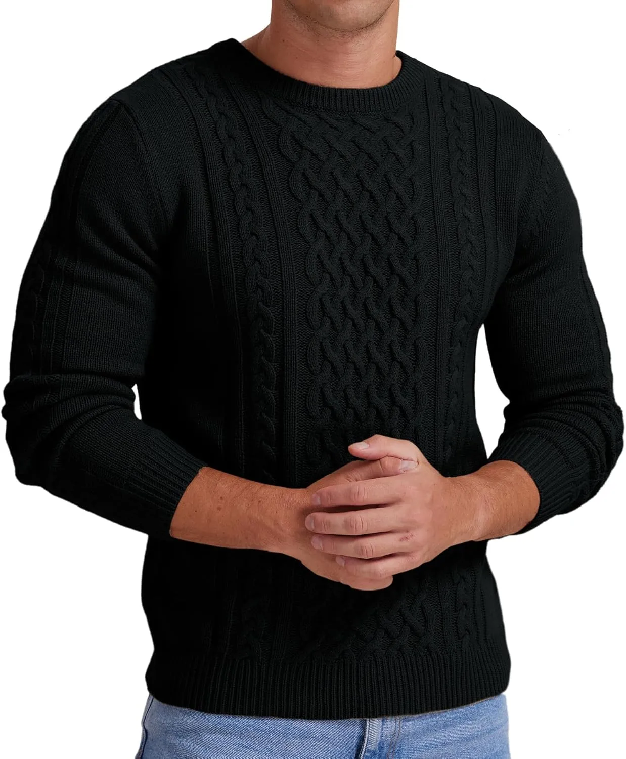 Askdeer Men's Pullover Sweater Fisherman Cable Knit Crewneck Sweater Winter Casual Knitted Sweaters with Ribbing Edge