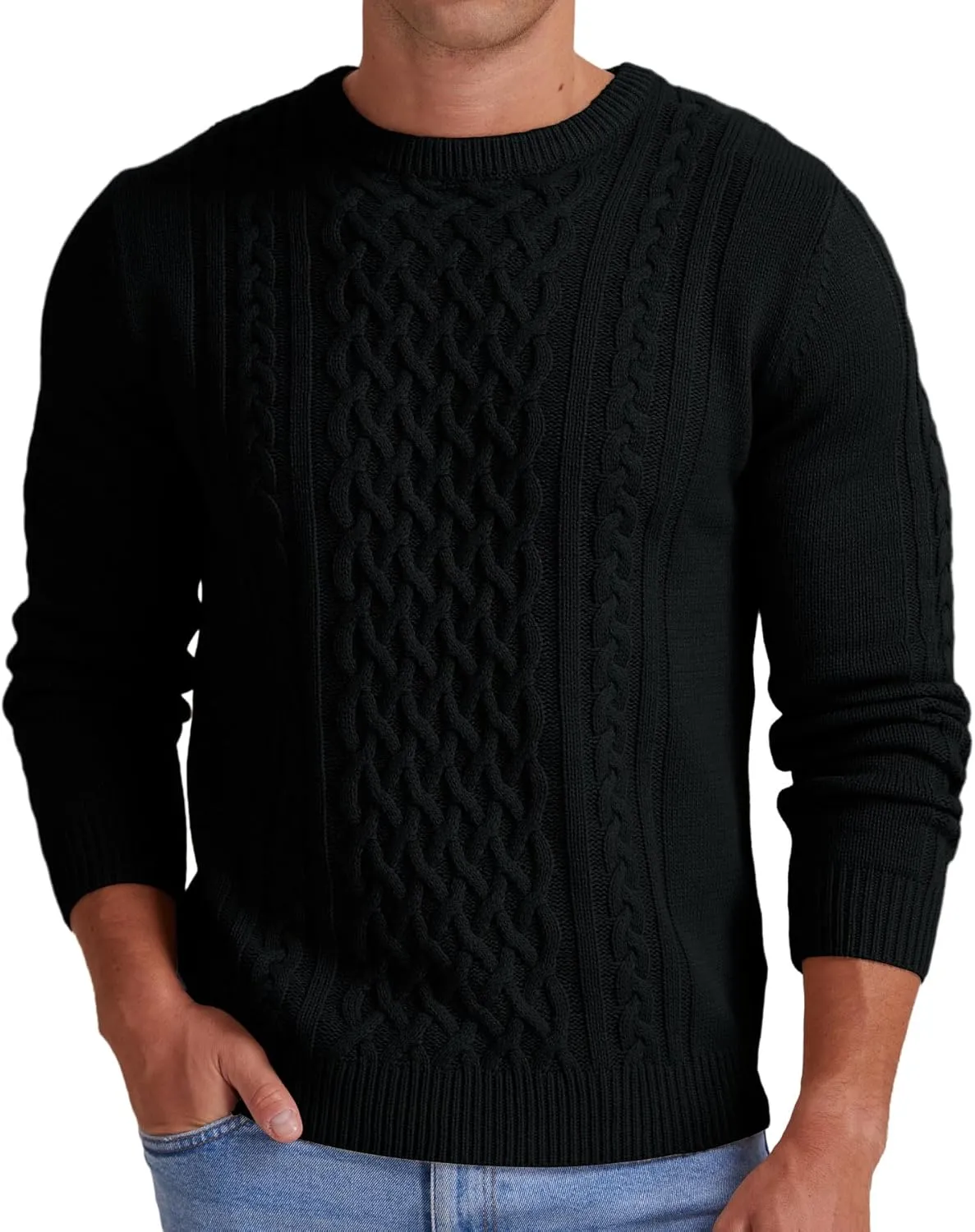 Askdeer Men's Pullover Sweater Fisherman Cable Knit Crewneck Sweater Winter Casual Knitted Sweaters with Ribbing Edge