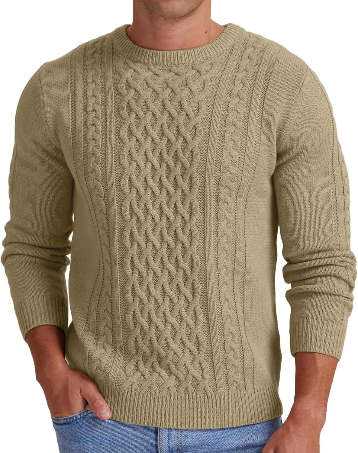 Askdeer Men's Pullover Sweater Fisherman Cable Knit Crewneck Sweater Winter Casual Knitted Sweaters with Ribbing Edge