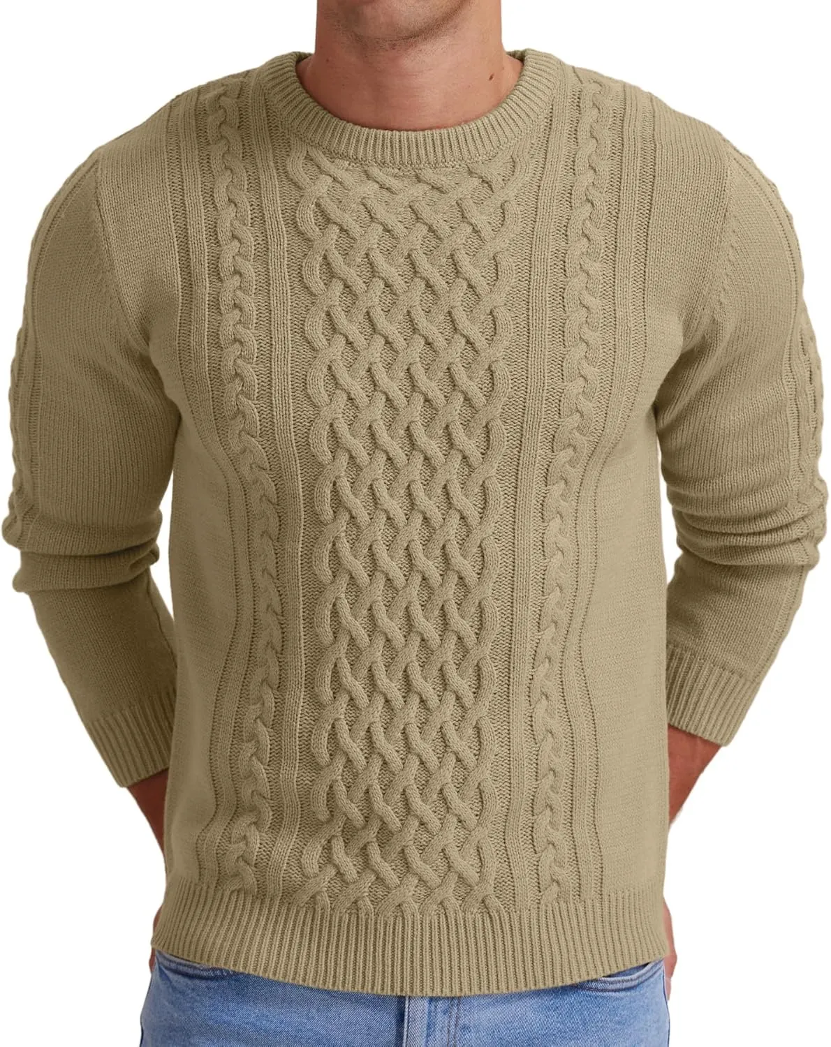 Askdeer Men's Pullover Sweater Fisherman Cable Knit Crewneck Sweater Winter Casual Knitted Sweaters with Ribbing Edge
