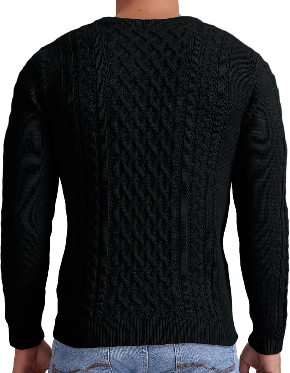Askdeer Men's Pullover Sweater Fisherman Cable Knit Crewneck Sweater Winter Casual Knitted Sweaters with Ribbing Edge