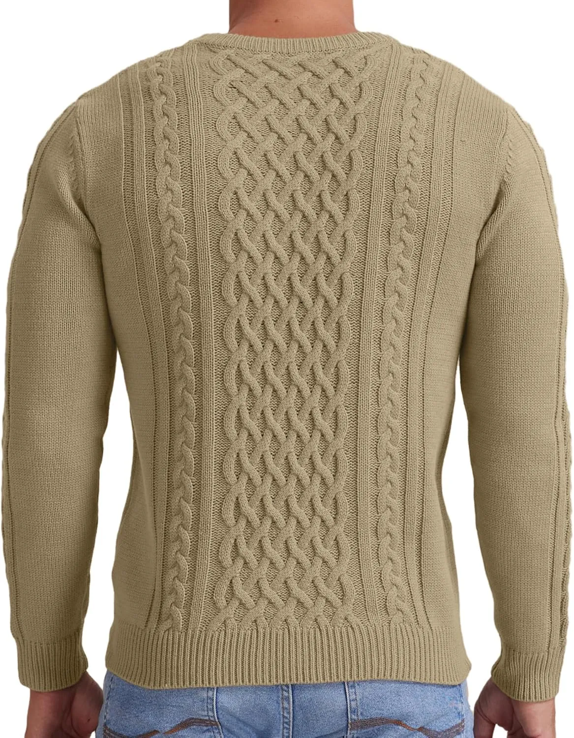 Askdeer Men's Pullover Sweater Fisherman Cable Knit Crewneck Sweater Winter Casual Knitted Sweaters with Ribbing Edge