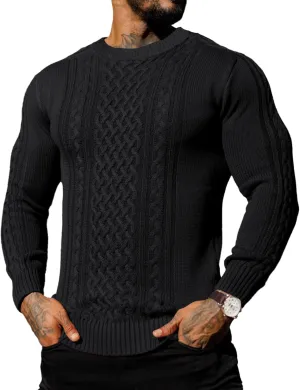 Askdeer Men's Pullover Sweater Fisherman Cable Knit Crewneck Sweater Winter Casual Knitted Sweaters with Ribbing Edge