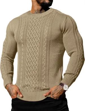 Askdeer Men's Pullover Sweater Fisherman Cable Knit Crewneck Sweater Winter Casual Knitted Sweaters with Ribbing Edge