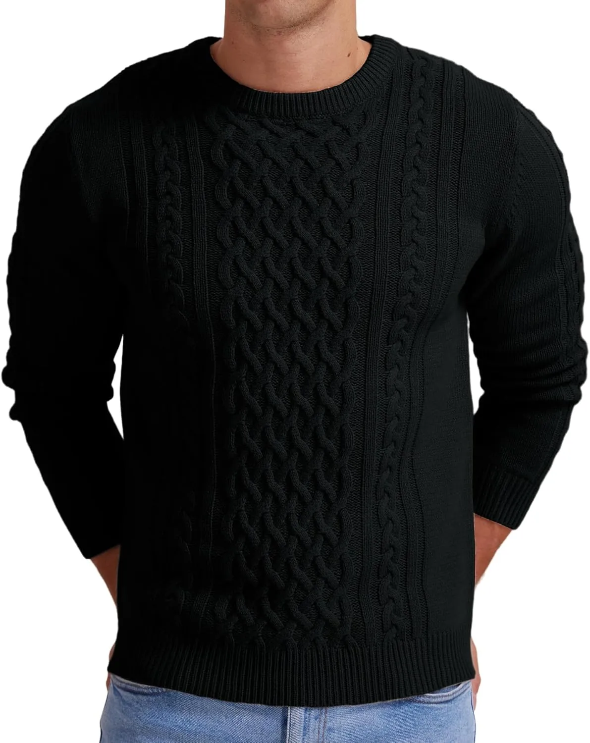 Askdeer Men's Pullover Sweater Fisherman Cable Knit Crewneck Sweater Winter Casual Knitted Sweaters with Ribbing Edge
