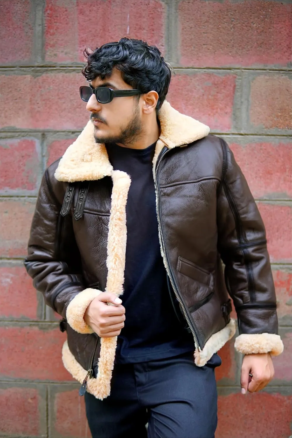B3 Bomber Jacket - B3 Bomber Jacket Real Shearling Men - RAF Bomber Ginger - Mens Aviator Jacket