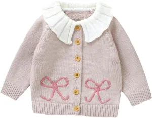 Baby Girl Cardigan Knit Sweater Animal Embroidery Chunky Coat Doll Collar Knitwear Toddler Infant Spring Clothes