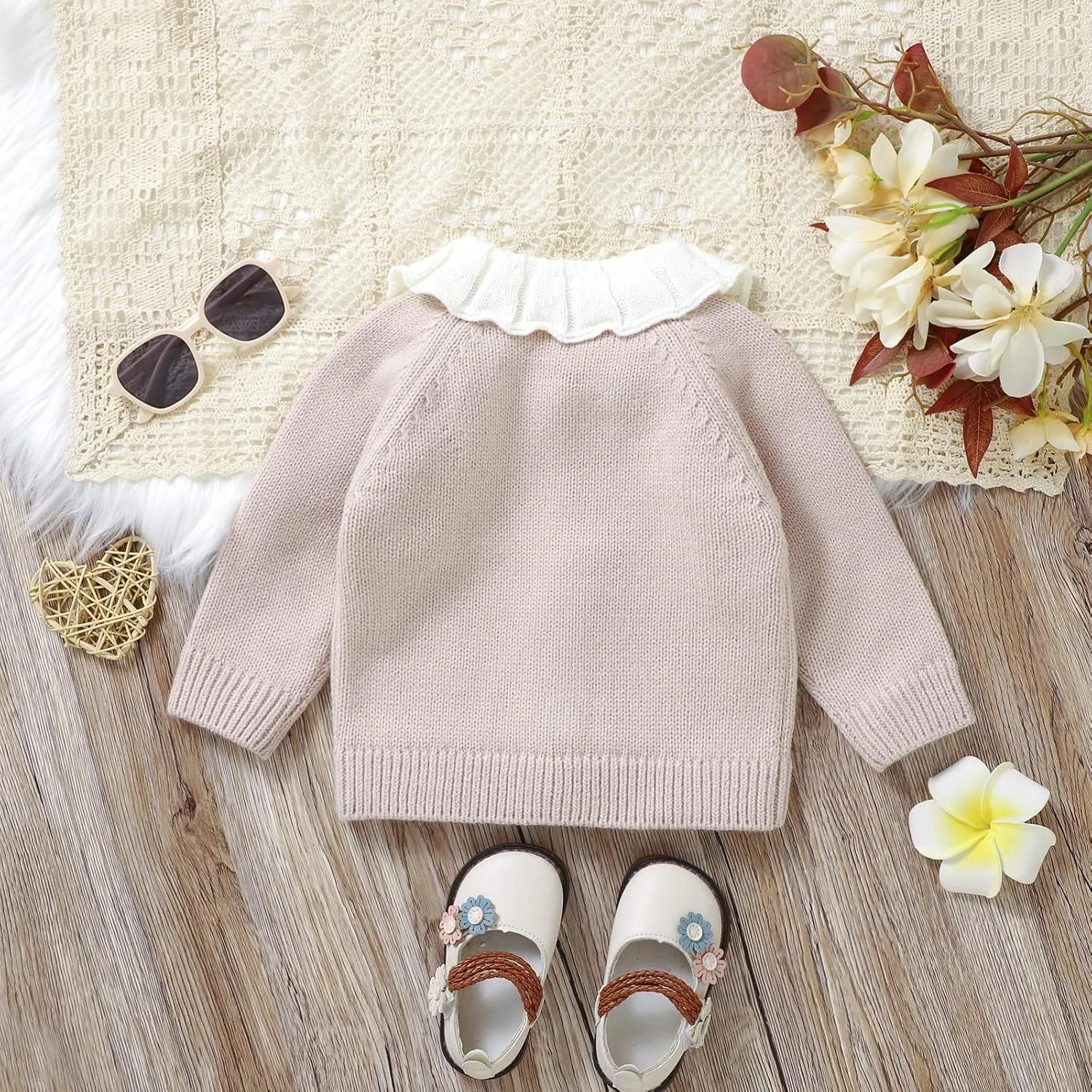 Baby Girl Cardigan Knit Sweater Animal Embroidery Chunky Coat Doll Collar Knitwear Toddler Infant Spring Clothes