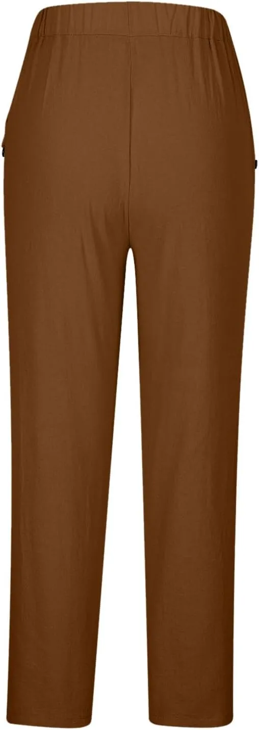 Baggy Pants Women Summer Loose High Waisted Pants Palazzo Comfy Slacks with Pocket Cotton Linen Long Trousers