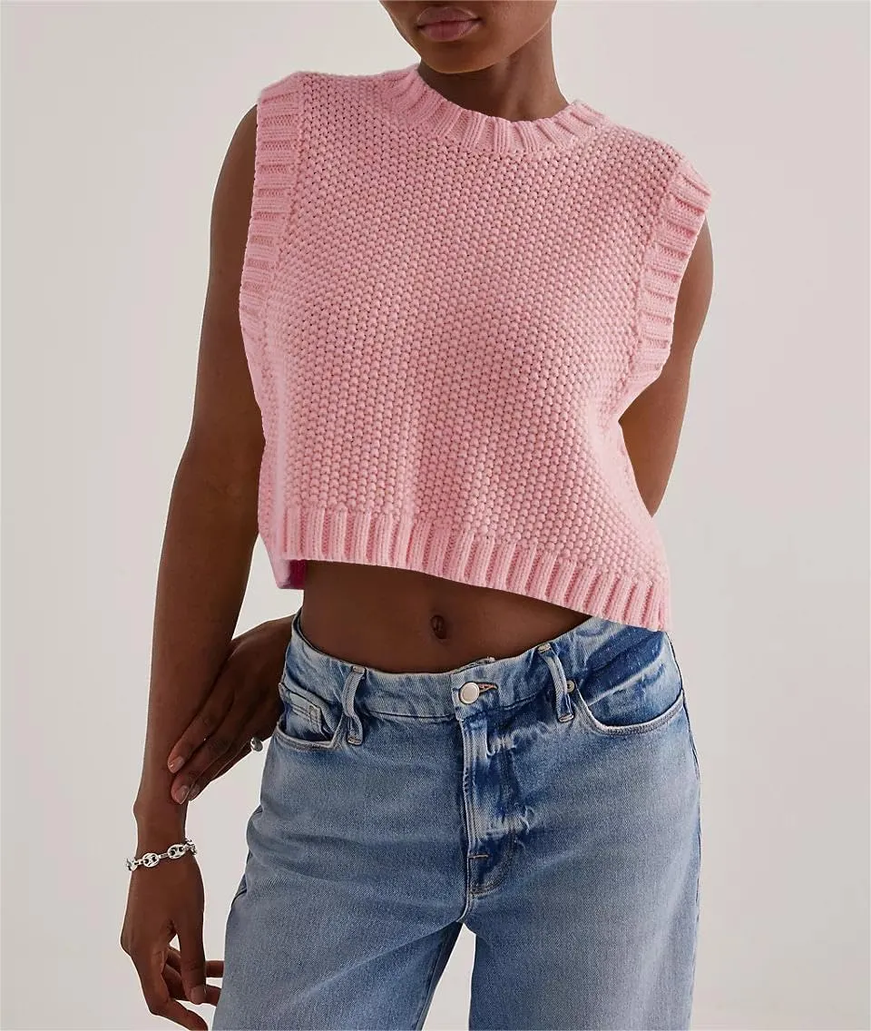 BAIGRAM Womens Open Back Knit Cropped Sweater Vest Backless Bow Tie Sleeveless Tank Tops Cute Y2k Pullover Tops Trendy