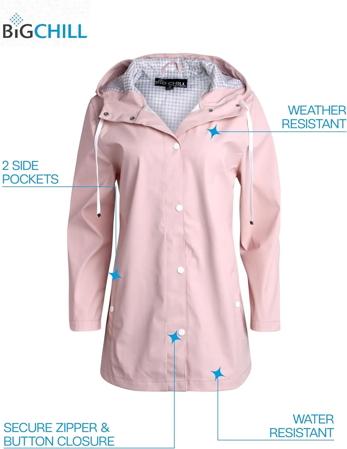 Big Chill Womens Rain Coat - Lightweight Water Resistant Womens Rain Jacket with Hood - Windbreaker Anorak Jackets for Women