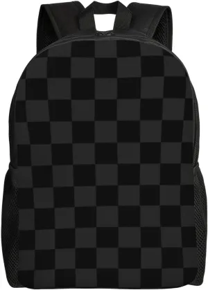 Black Checkered Pattern Stylish Casual Backpack For Women Personalized Laptop Backpacks With Pockets Computer Daypack For Work Business Travel