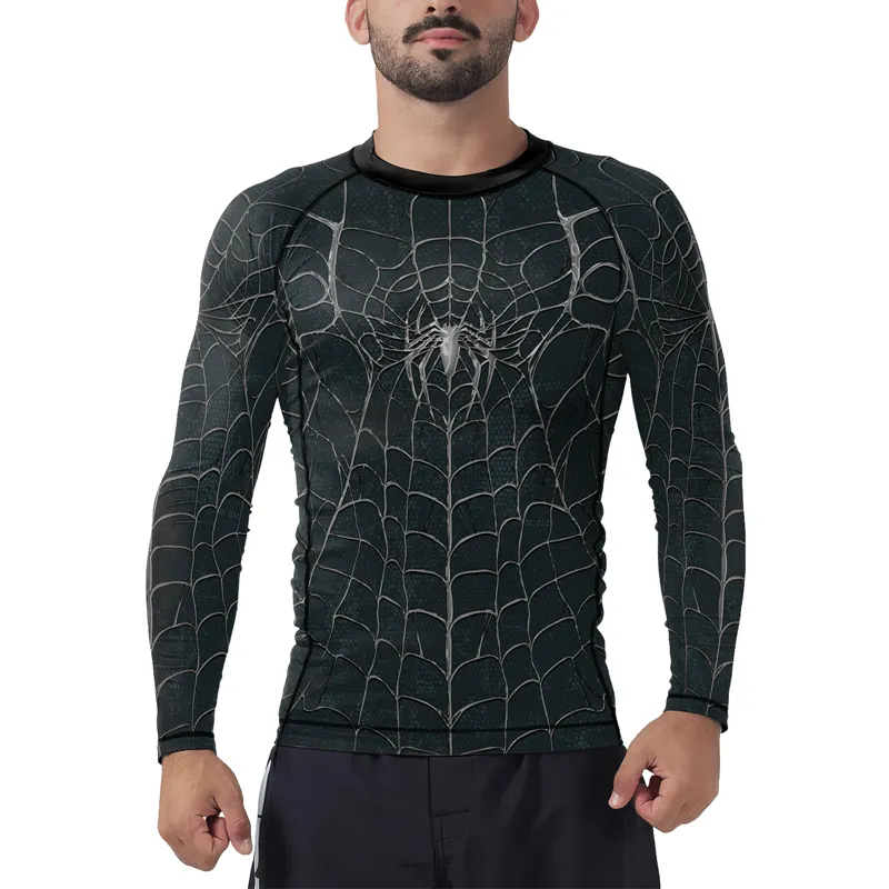 Black Spider's Web Trap Men's Long Sleeve Rash Guard