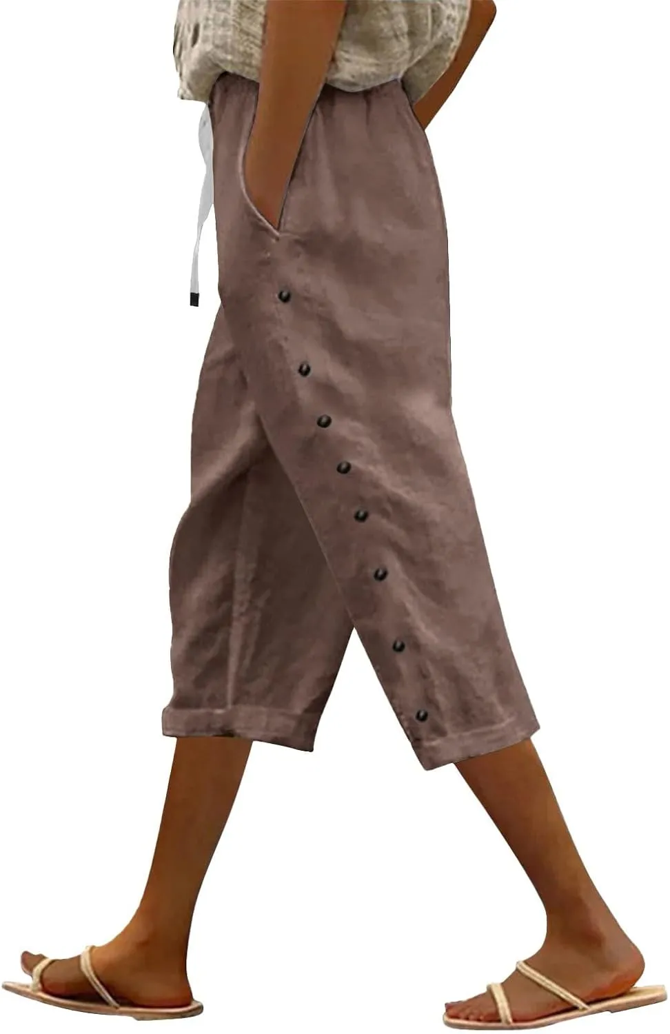 Boho Linen Pants for Women 2025 Women's Fashion Solid Color Cotton Linen Elastic Pants Beach Casual Trousers