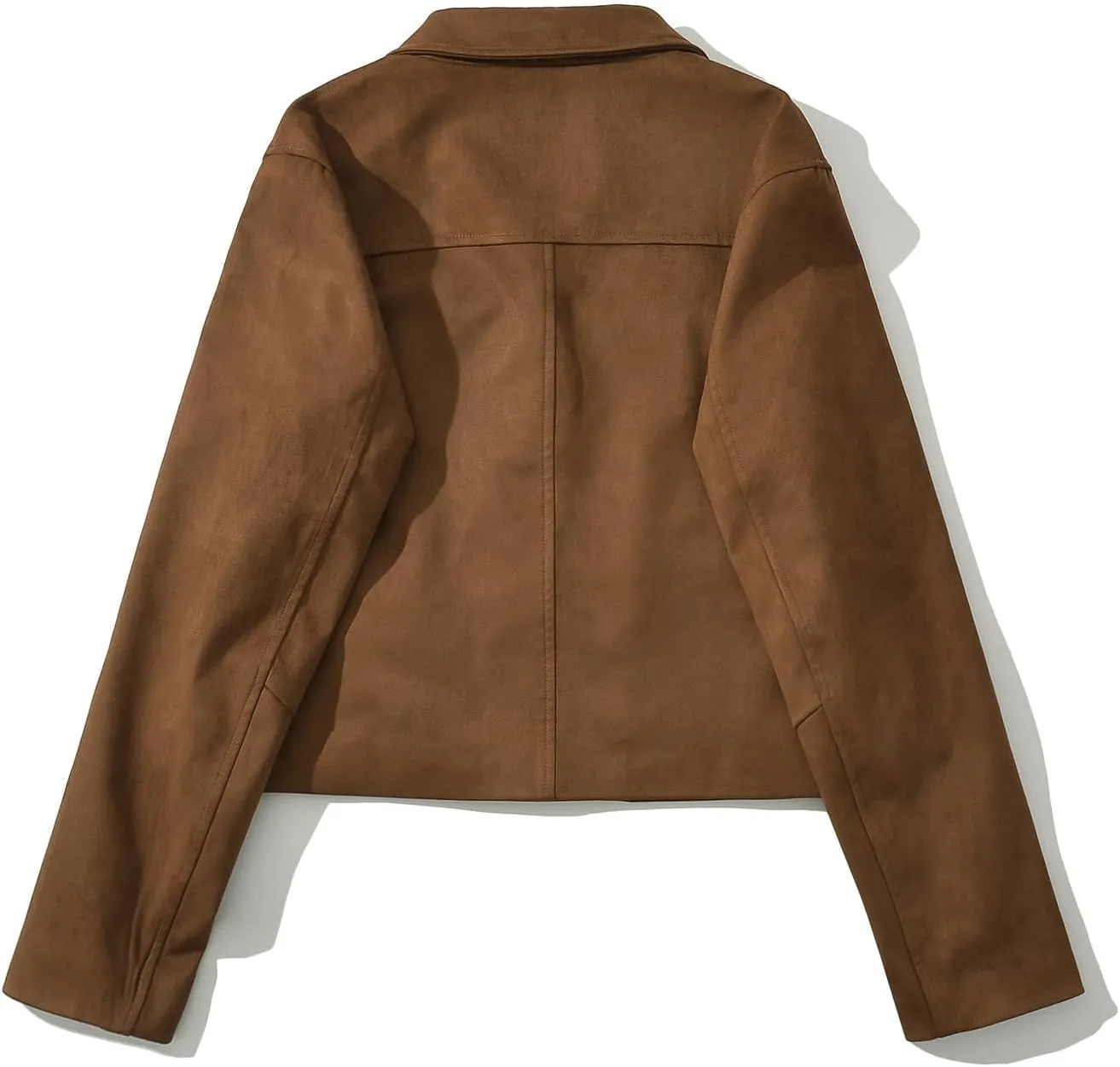 Brown Faux Leather Cropped Jacket Women Bomber Jacket Suede Jacket Y2k Outerwear Crop Blazers