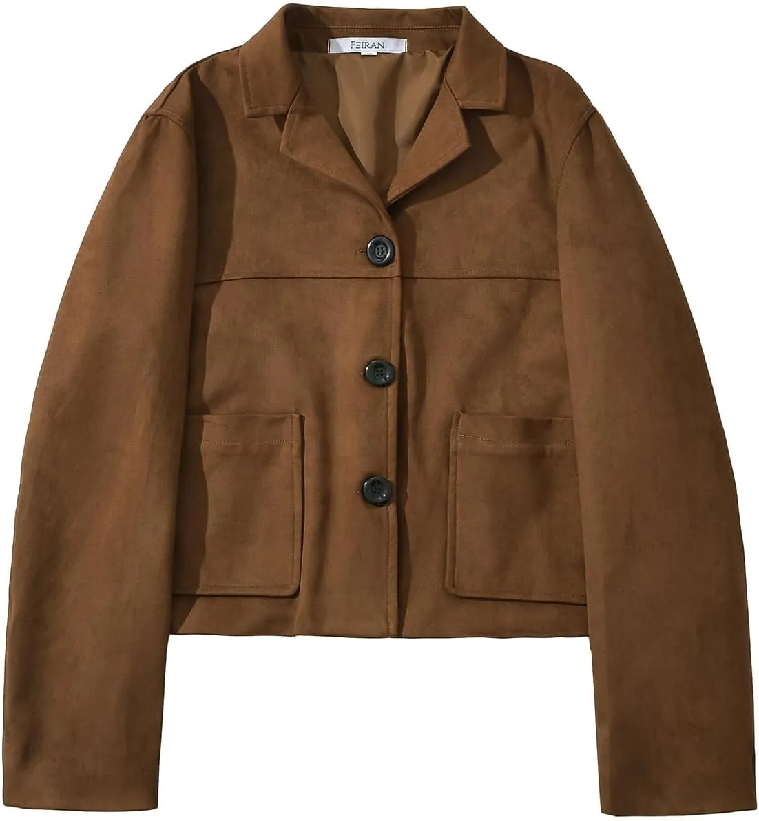 Brown Faux Leather Cropped Jacket Women Bomber Jacket Suede Jacket Y2k Outerwear Crop Blazers