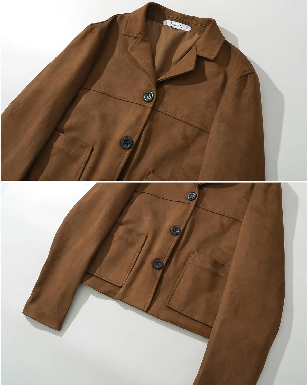 Brown Faux Leather Cropped Jacket Women Bomber Jacket Suede Jacket Y2k Outerwear Crop Blazers