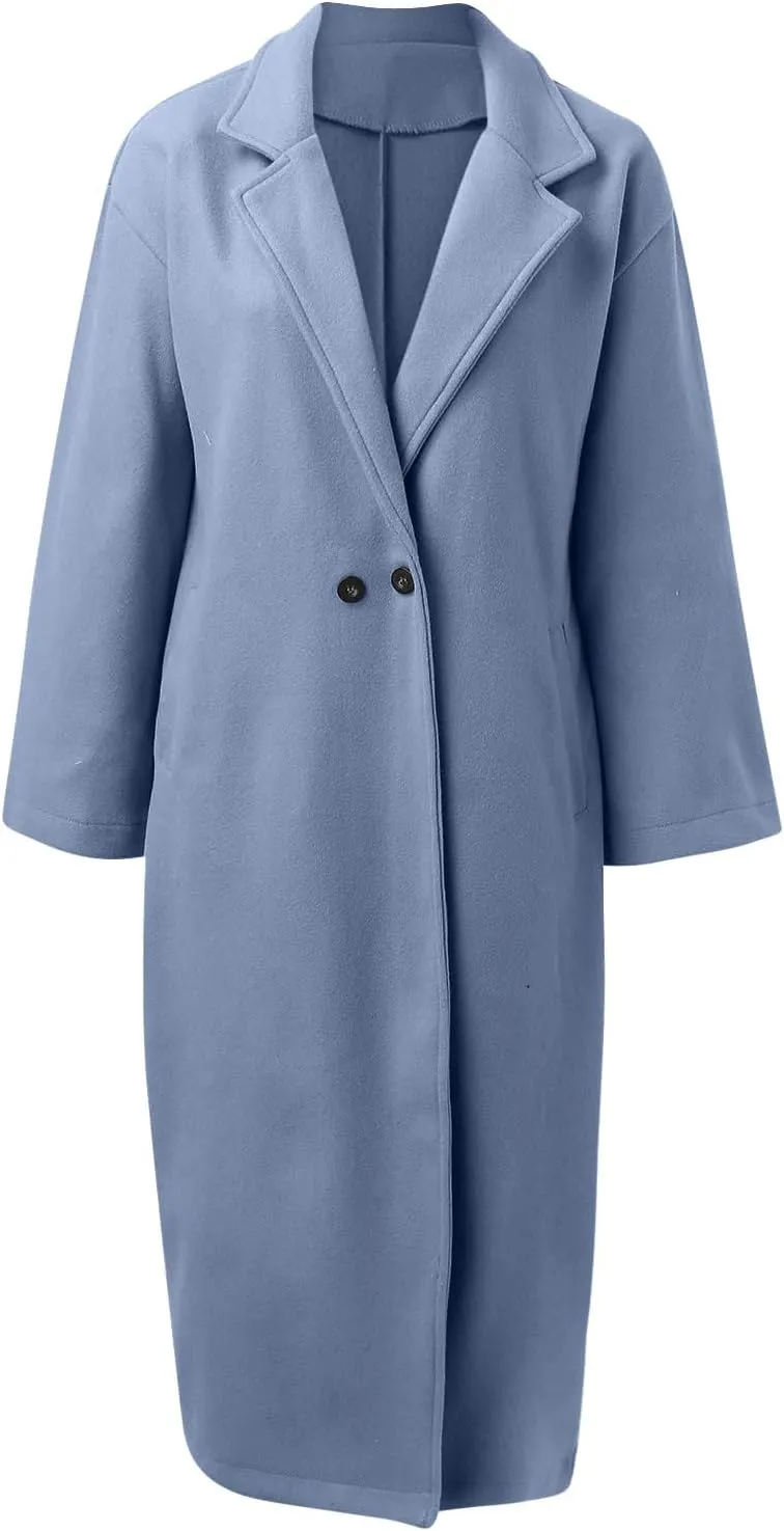 BTDECLAR Women's Trench Coats 2024 Lapel Open Front Long Sleeve Peacoat Winter Warm Loose Fit Wool Blend Cardigan