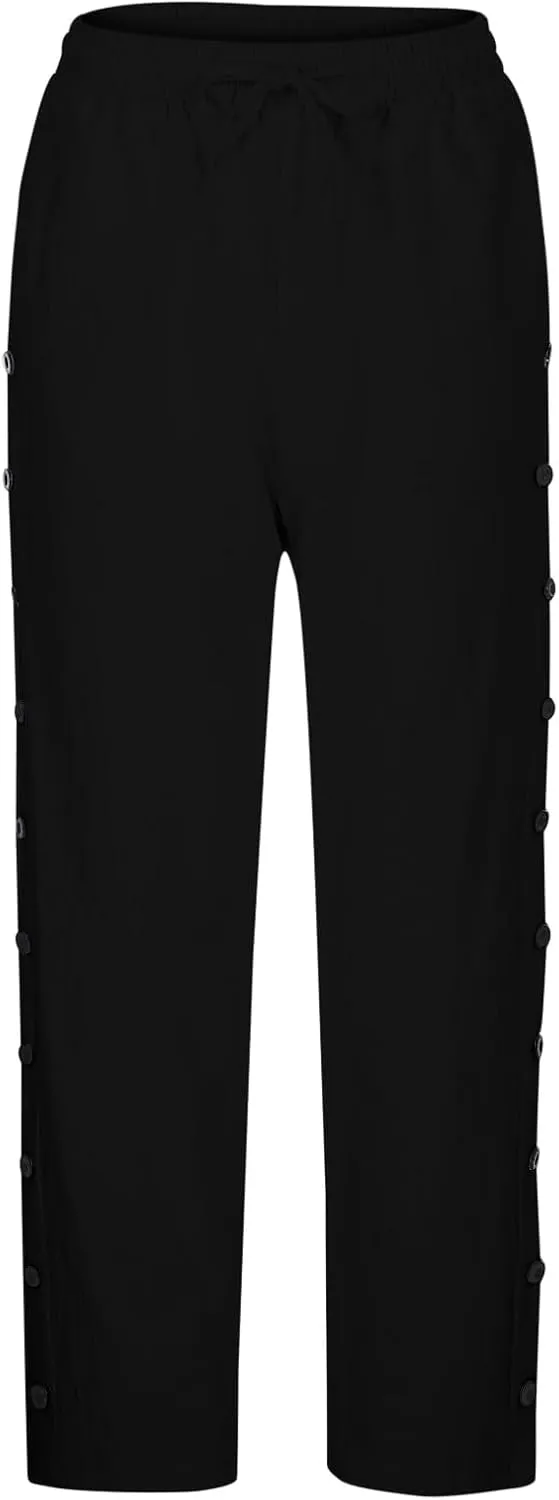 Capris Pants for Women Cotton Linen Casual Summer 2025 Baggy Pants Straight Wide Leg Button Up Trousers with Pockets