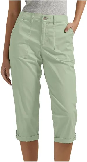 Cargo Capri Pants for Women Dressy Casual High Waisted Capris Summer Loose Elastic Waist Cropped Trouser with Pockets
