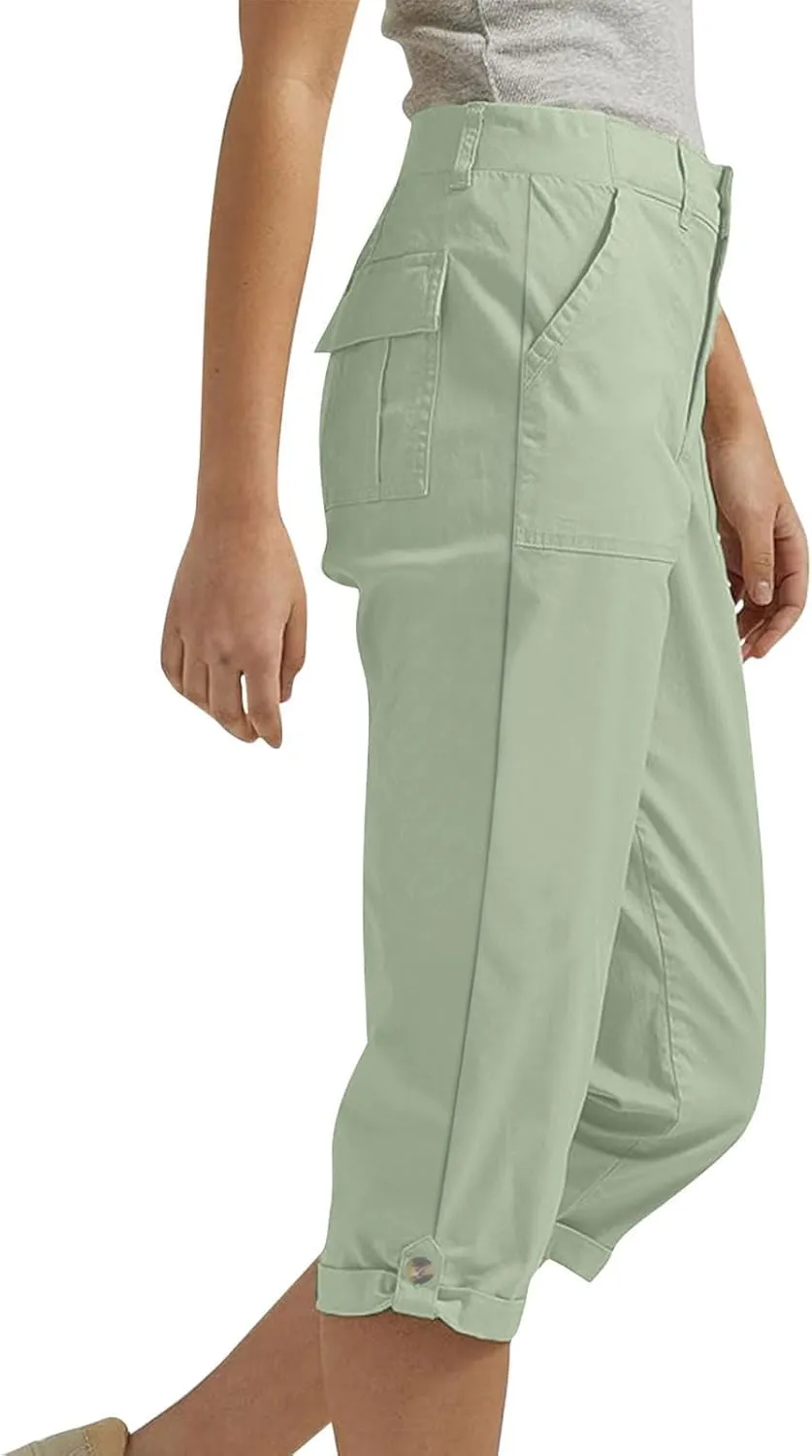 Cargo Capri Pants for Women Dressy Casual High Waisted Capris Summer Loose Elastic Waist Cropped Trouser with Pockets