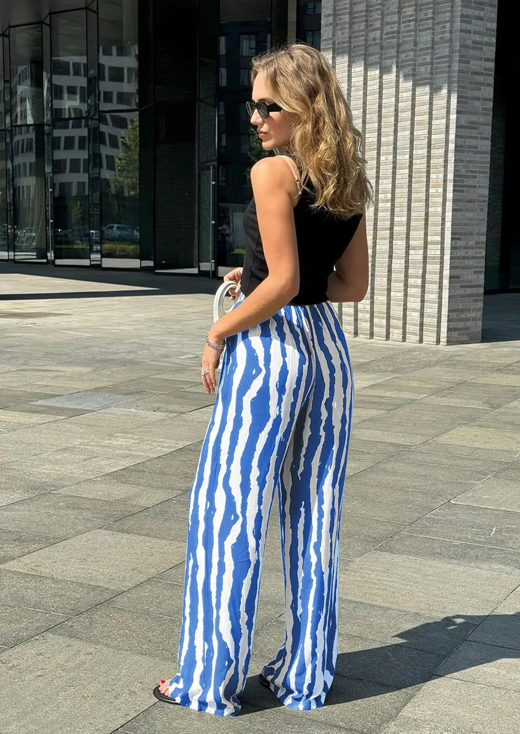 CCTOO Striped Wide Leg Pants for Women Summer 2025 Palazzo Pants for Women Casual Low Waist Lounge Pants with Pockets
