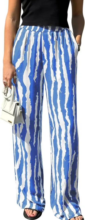 CCTOO Striped Wide Leg Pants for Women Summer 2025 Palazzo Pants for Women Casual Low Waist Lounge Pants with Pockets