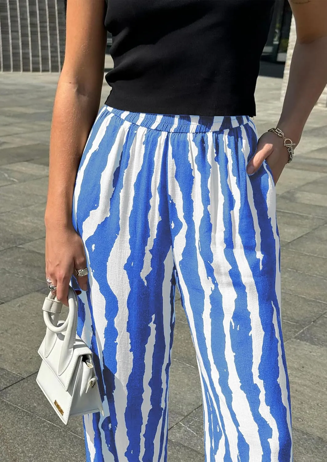 CCTOO Striped Wide Leg Pants for Women Summer 2025 Palazzo Pants for Women Casual Low Waist Lounge Pants with Pockets