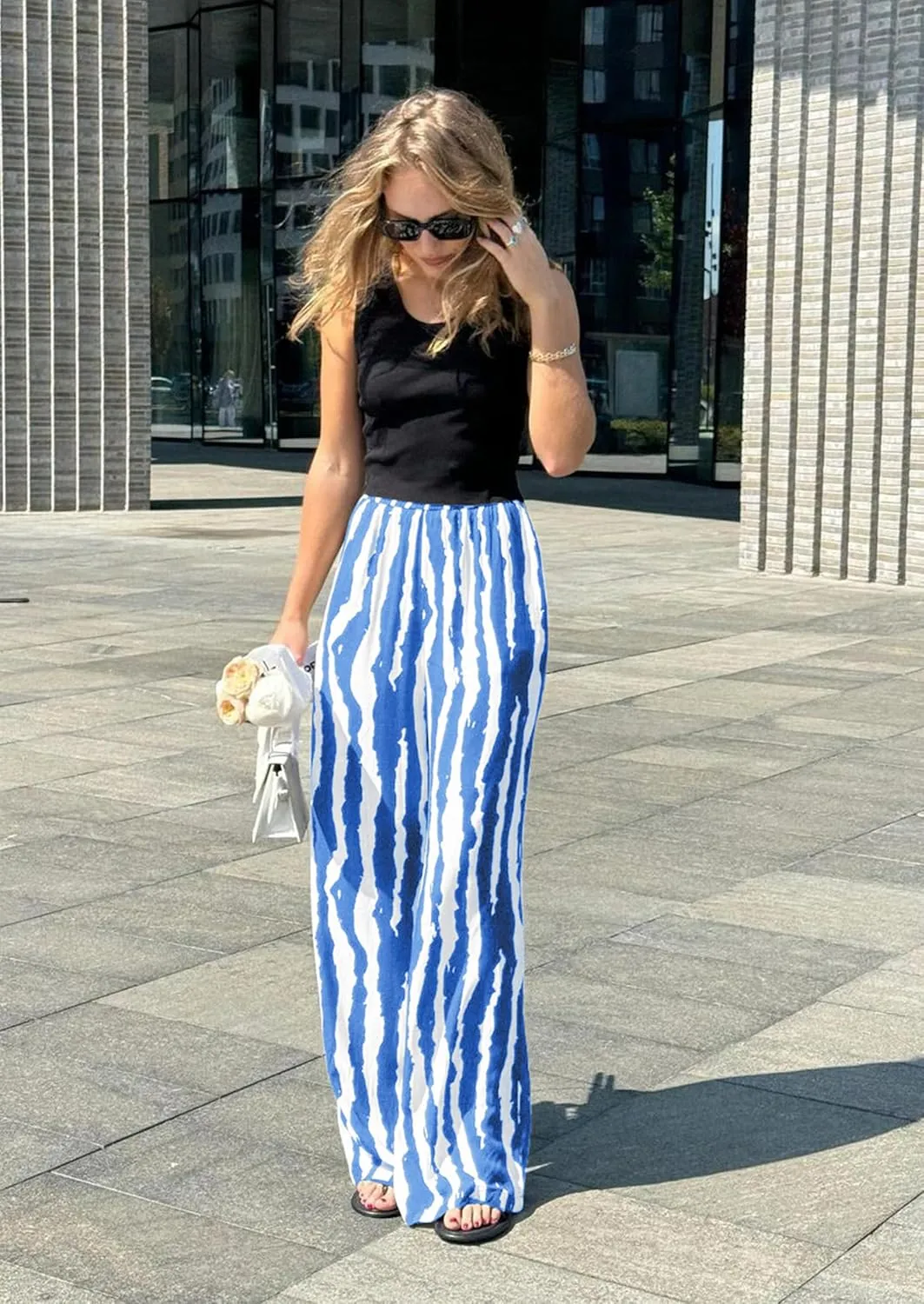 CCTOO Striped Wide Leg Pants for Women Summer 2025 Palazzo Pants for Women Casual Low Waist Lounge Pants with Pockets