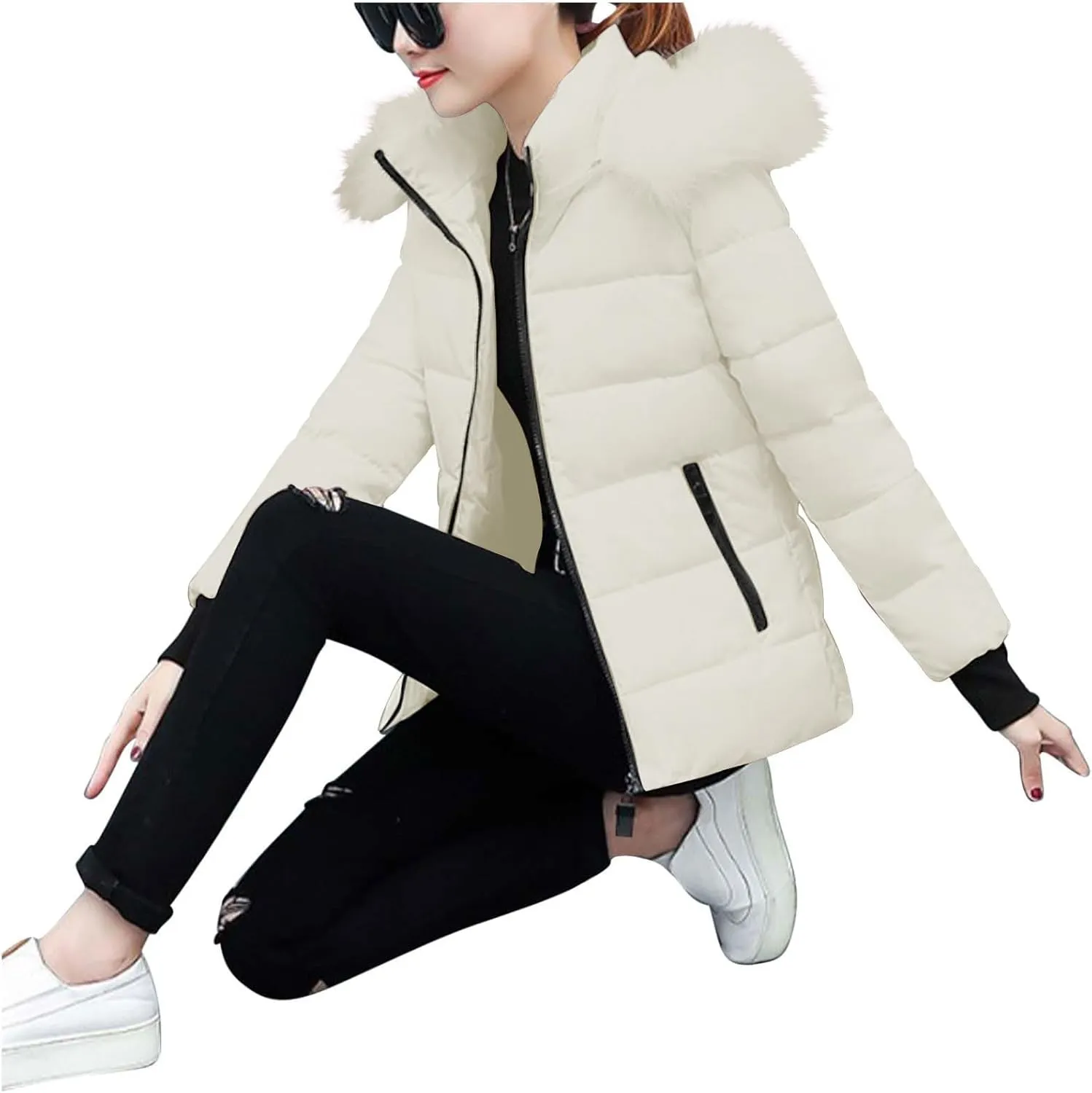 Ceboyel Womens Warm Winter Puffer Coats 2024 Trendy Hooded Jackets Thicken Down Coat With Hood Fur Lightweight