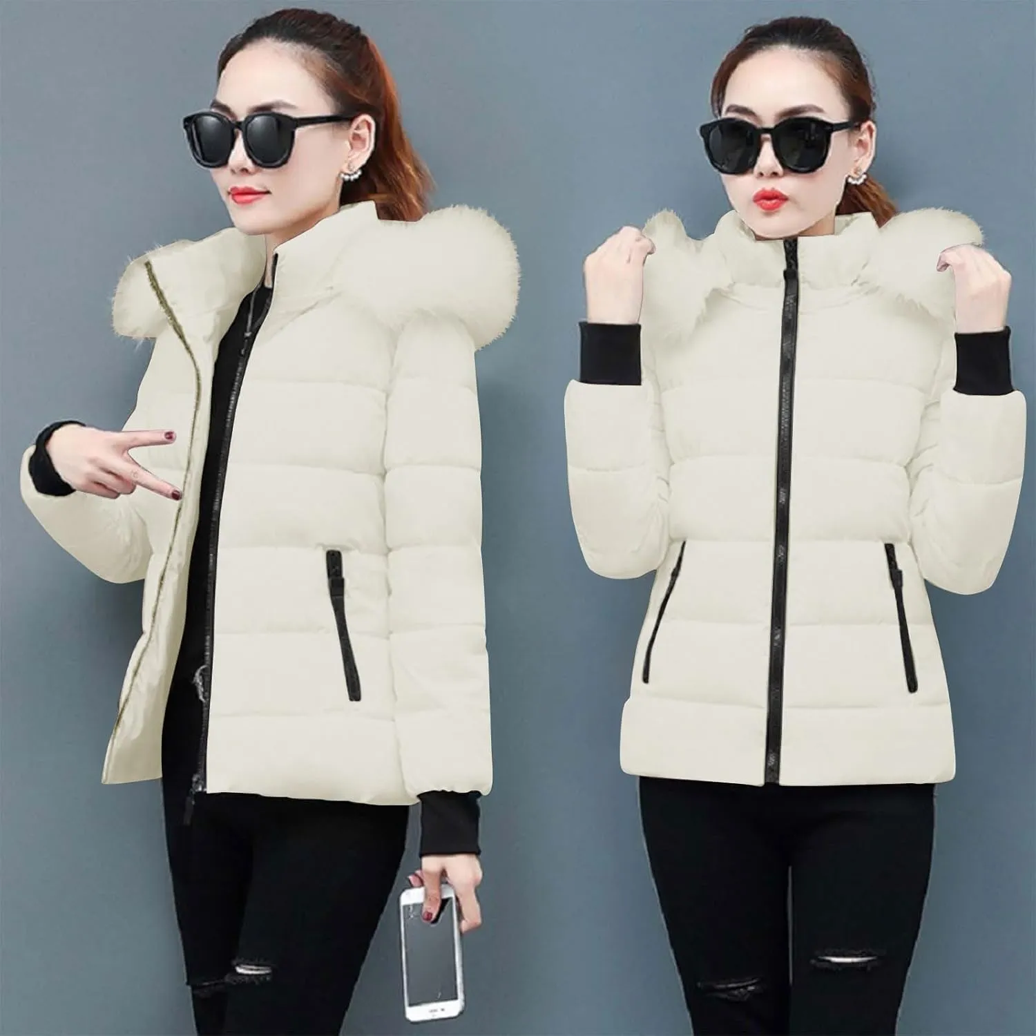 Ceboyel Womens Warm Winter Puffer Coats 2024 Trendy Hooded Jackets Thicken Down Coat With Hood Fur Lightweight