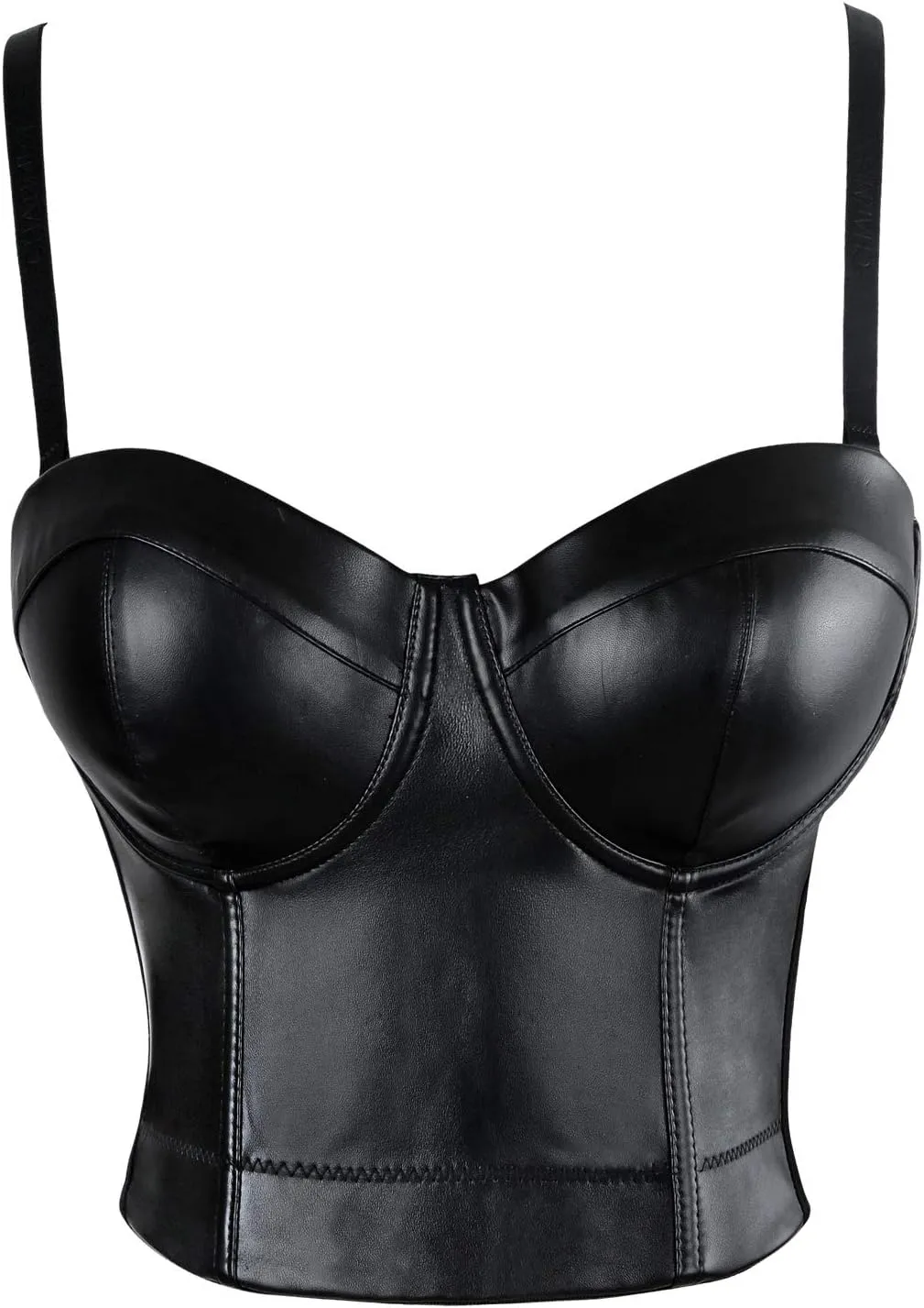 Charmian Women's Spaghetti Straps PU Leather Bustier Crop Top