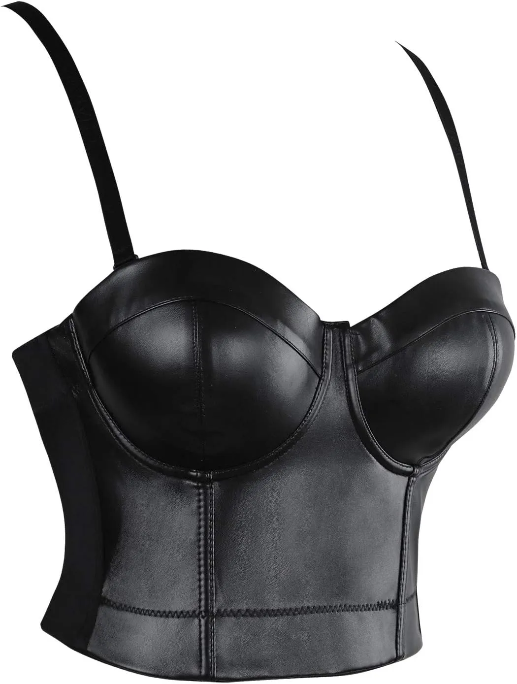 Charmian Women's Spaghetti Straps PU Leather Bustier Crop Top