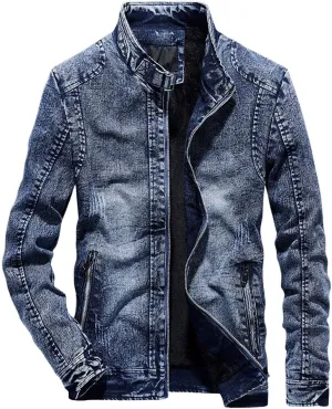 CHARTOU Men Casual Distressed Fleece Lined Denim Jacket Motorcycle Full Zip Up Jean Jacket