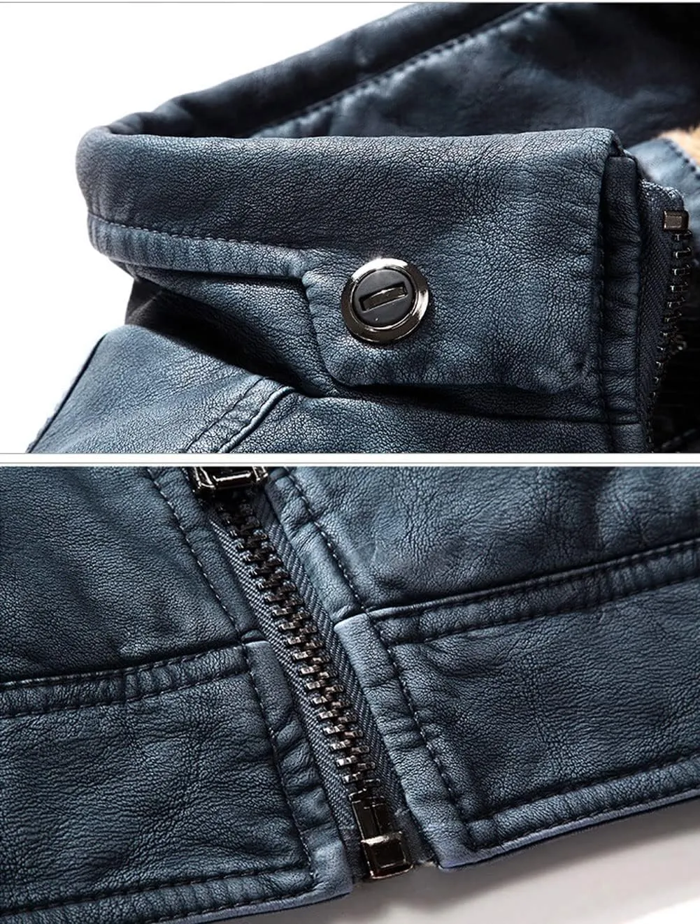 CHARTOU Men Retro PU Faux Leather Bomber Jacket Stand Collar Fleece Lined Motorcycle Jacket Zip Up