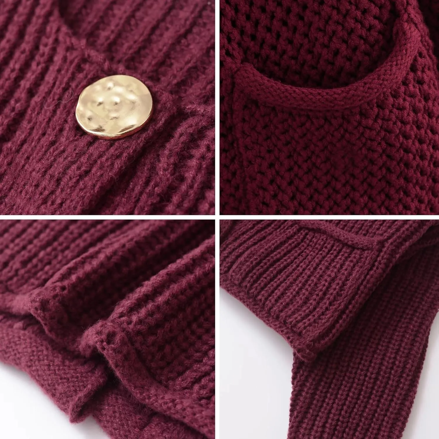 Chevara Womens Cropped Cardigan Sweater Long Sleeve Crewneck Button Down Knit Sweater with Pockets