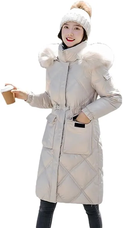 CJQJPNZ Fur Collar Hooded Winter Long Women Parkas Thicken Quilted Cotton Padded Coat For Ladies Solid Zipper Warm Jacket-